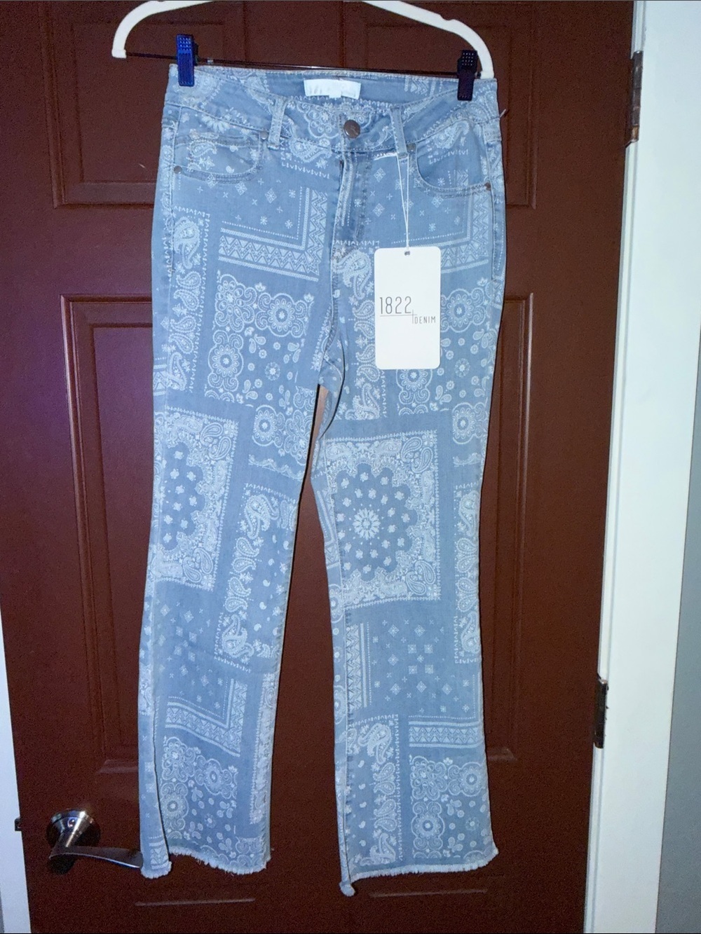 1822 Denim Light Blue Bandana-Print Flared Jeans